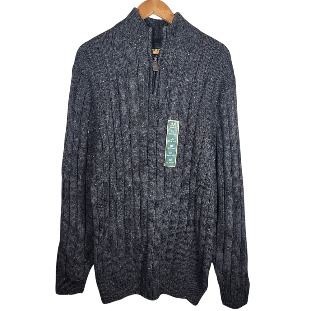 Outdoor Life NWT Black Heather Pullover Sweater 1/4 Zip Men XXL Cable Knit